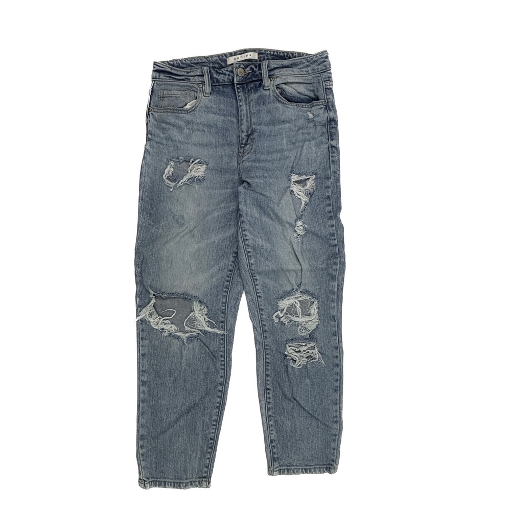 Eunina Mom Jeans Womens 7 Blue Tobi Super High Rise Distressed Crop E84070FAL